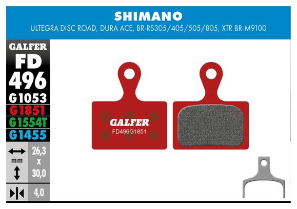 Galfer FD496 G1851 Pastillas de Freno Semimetálicas Avanzadas para Frenos de Disco Shimano Tiagra / 105 / Ultegra / Dura-Ace / GRX / Metrea / XTR / RS305-405-505-805