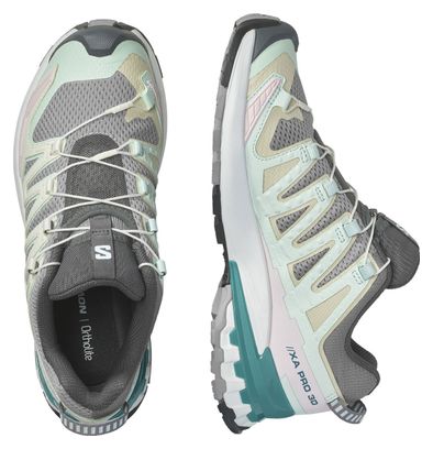 Refurbished Product - Salomon XA Pro 3D V9 Women's Trail Shoes Grey/Green/Pink
