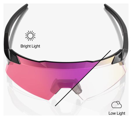 Occhiali 100% Aerocraft Nero Lucido/Lenti Fotocromatiche Viola Specchiate