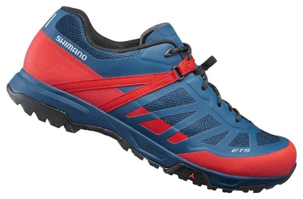 Paar Shimano ET500 MTB-Schuhe Blau / Rot