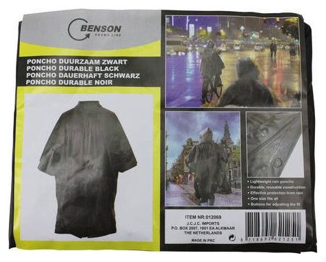 Poncho de pluie noir avec capuche - Imperméable taille universelle