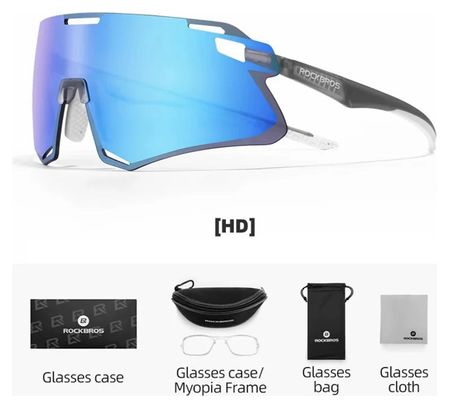 Lunettes de cyclisme légères- Gris transparent + lentille HD bleu glacier