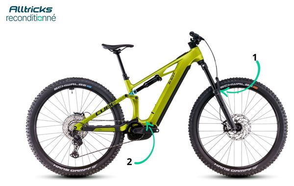 VTT Électrique Tout-Suspendu Cube Stereo Hybrid One44 HPC Race 800 Shimano Deore XT 12V 800 Wh 29'' Vert Flash Lime 2025 - Produit Reconditionné
