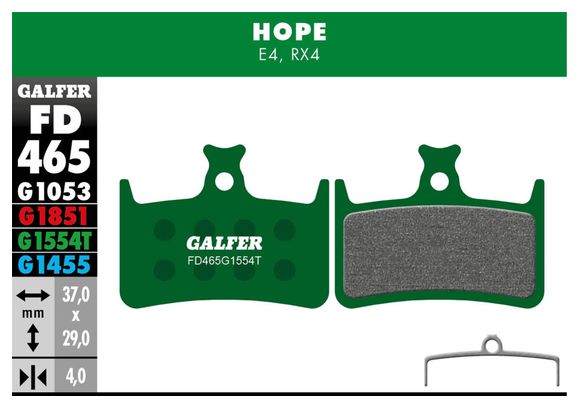 Galfer FD465 G1554T Pro Semi-Metallic Remblokken voor Hope E4 / RX4 (Shimano) Schijfremmen
