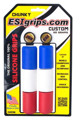 Coppia di ESI Grips in silicone CHUNKY Blu Bianco Rosso 32 millimetri