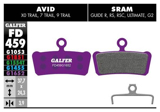 Paire de Plaquettes Galfer Semi-métalliques Avid X0 / Trail / 7 Trail / 9 Trail / Sram Guide R RS RSC Ultimate G2 E-Bike