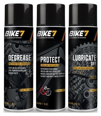 Kit d'entretien vélo Degrease 500 ml + Protect 500ml + Lubricate Dry 500ml