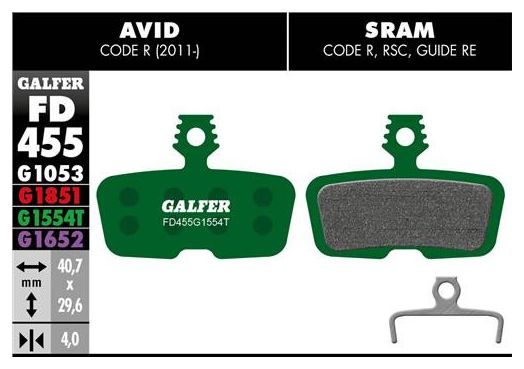 Paire de Plaquettes Galfer Semi-métalliques Sram Code R  RSC  Guide RE / Avid Code R (2011..) Pro
