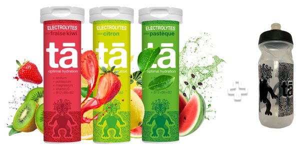 TA ENERGY Hydration Pack Trinkflasche + 3 Tuben Elektrolyte Erdbeer-Kiwi / Zitrone / Wassermelone
