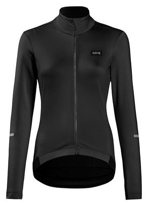 Maillot Cyclisme Thermique Gore Bike Wear Femme – Manches Longues, Noir Hi-Vis, Taille XL