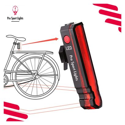 Feu de vélo rouge - rechargeable par USB - lumière rouge et laser LED