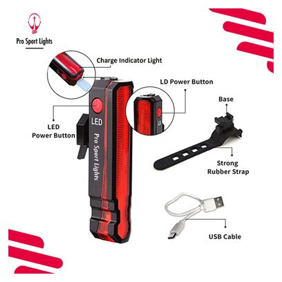 Feu de vélo rouge - rechargeable par USB - lumière rouge et laser LED