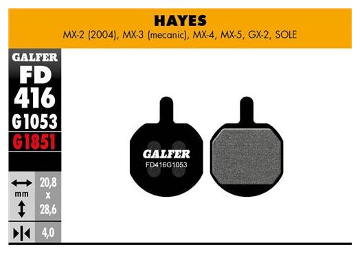Coppia di pastiglie semi-metalliche Galfer Promax / Hayes MX-2 (04) / MX-3 (Meca) / MX-4 / MX-5 / GX-2 / Sole Standard
