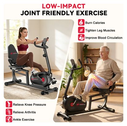 Vélo d’appartement allongé fitness cardio magnétique confort intérieur Noir