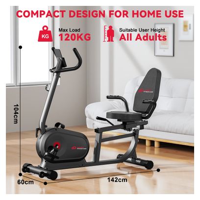 Vélo d’appartement allongé fitness cardio magnétique confort intérieur Noir