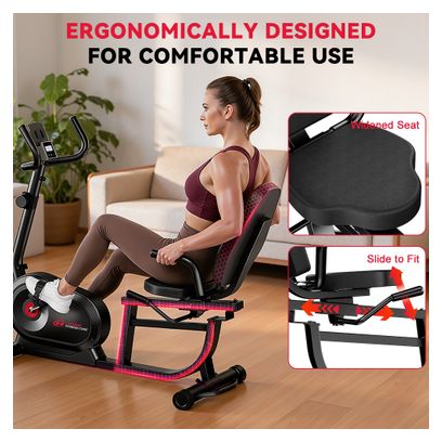 Vélo d’appartement allongé fitness cardio magnétique confort intérieur Noir