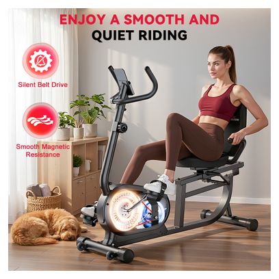 Vélo d’appartement allongé fitness cardio magnétique confort intérieur Noir