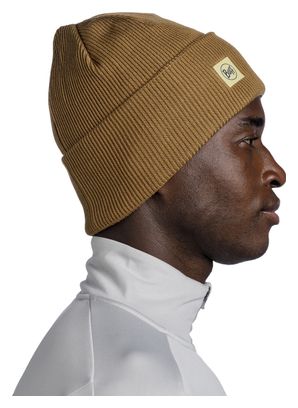 Buff Crossknit Unisex Beanie Brown