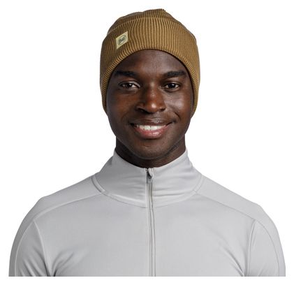 Buff Crossknit Unisex Beanie Brown