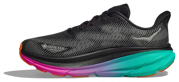 Hoka Clifton 9 GTX Laufschuhe Schwarz/Grün/Rosa Damen