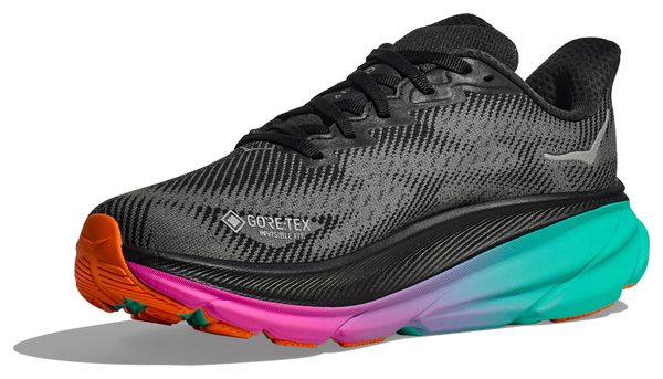 Chaussures Running Hoka Clifton 9 GTX Noir/Vert/Rose Femme