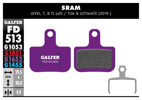 Paire de Plaquettes Semi-Métalliques Galfer FD513 G1652 E-Bikes pour Freins Sram Level