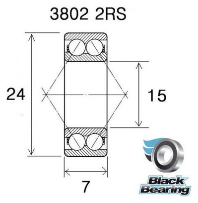 Black Bearing 3802 2RS Max 15 x 24 x 7 mm