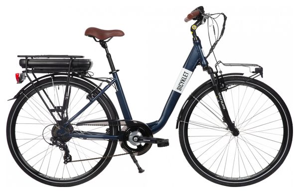 Vélo de Ville Électrique Mixte Bicyklet Claude Shimano Tourney 7V 500 Wh 700 mm Bleu Nuit Mat Marron