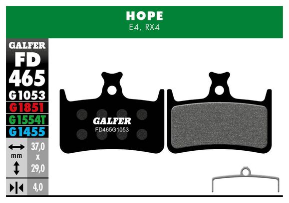 Galfer FD465 G1053 Pastillas de freno semimetálicas de alto rendimiento para frenos de disco Hope E4 / RX4 (Shimano)