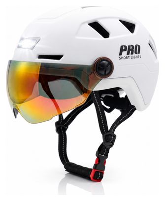 Casco de bicicleta Speed Pedelec blanco con viseras e iluminación LED