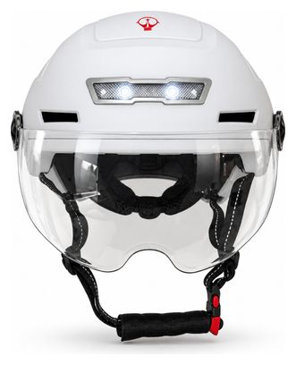 Casco de bicicleta Speed Pedelec blanco con viseras e iluminación LED