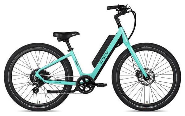 Aventon Pace 250 Step Trought Shimano Tourney 7S 250 Wh 650b Bicicleta Eléctrica de Ciudad Verde Celeste