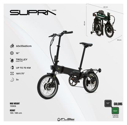 Vélo électrique pliant Supra 4.0 British Green | Roues 16