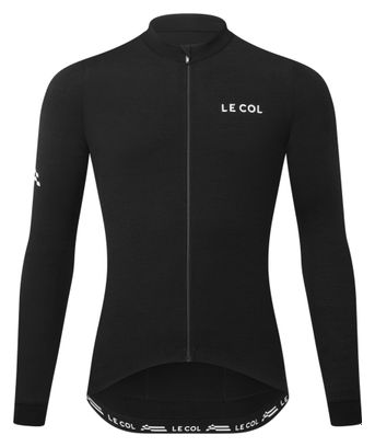 Maillot de manga larga con cuello en arco de lana merina, negro, para hombre