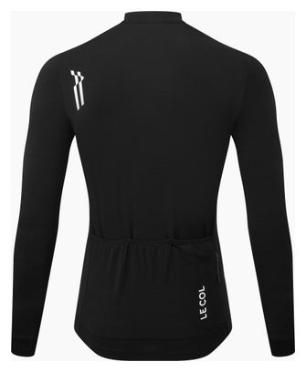 Maillot de manga larga con cuello en arco de lana merina, negro, para hombre