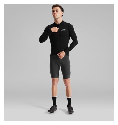 Maillot de manga larga con cuello en arco de lana merina, negro, para hombre