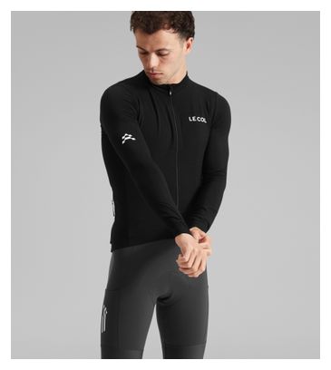 Maillot de manga larga con cuello en arco de lana merina, negro, para hombre