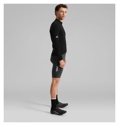 Maillot de manga larga con cuello en arco de lana merina, negro, para hombre