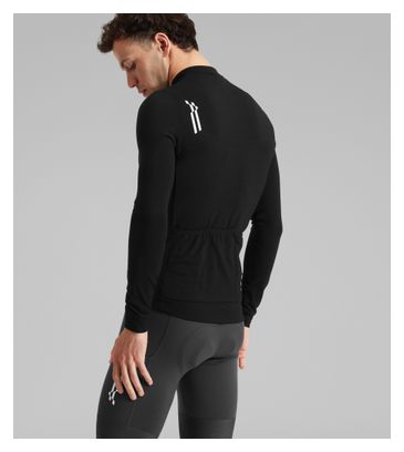 Maillot de manga larga con cuello en arco de lana merina, negro, para hombre
