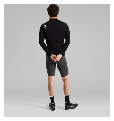Maillot de manga larga con cuello en arco de lana merina, negro, para hombre