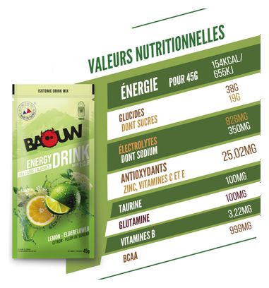 Baouw Energiegetränk Zitrone-Holunderblüte 45 g