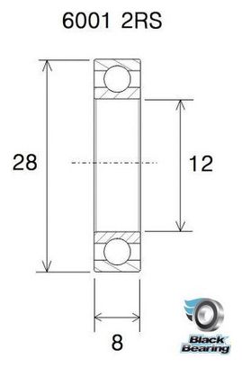 Schwarzes Lager 6001-2RS 12 x 28 x 8 mm