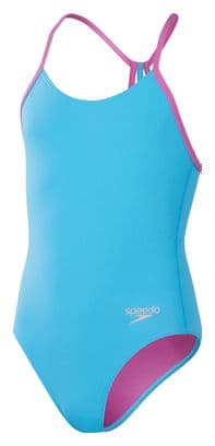 Girls' Solid Lane Line Back Swimsuit Blue / Pink