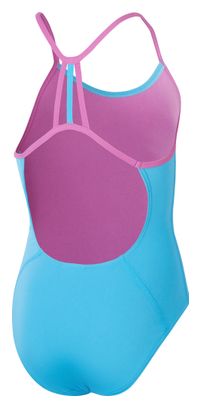 Girls' Solid Lane Line Back Swimsuit Blue / Pink