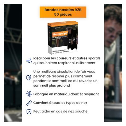 R2B Bandelettes nasales - 50 pièces - Plaques nasales  / écarteur nasal - Noir