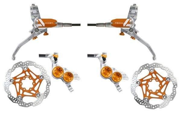 Pair of Hope Tech 4 V4 Brakes Standard Hose Silver/Orange