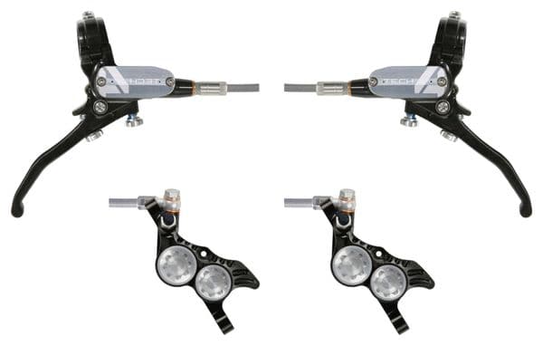 Pair of Hope Tech 4 V4 Brakes Aviation Hose Black/Silver