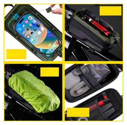 Front 1L green bike frame bag with phone holder WILD MAN