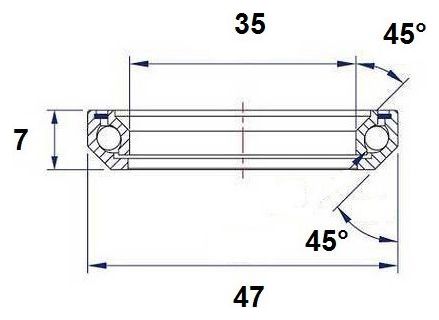 Black Bearing C8 35 x 47 x 7 mm 45/45 ° Steering Bearing