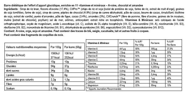 Barre Énergétique CLIF BAR Chocolat Amande 68g